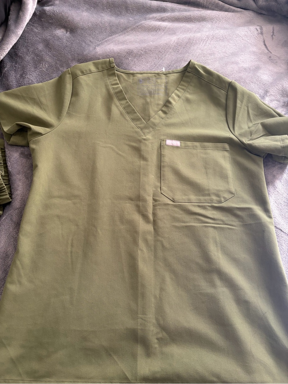 Fig Olive Green V-Neck scrub set with Chest Pocket